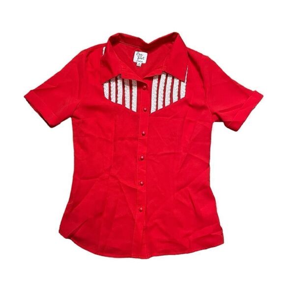 NWOT Bea & Dot by Mod Cloth Button Down Shirt Red White Size Medium - Picture 1 of 4